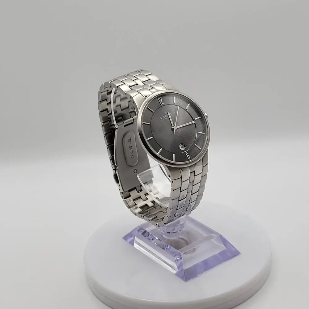 Skagen Denmark Quartz Analog Watch Gray Dial Silver SS Bracelet Date 37mm 30m